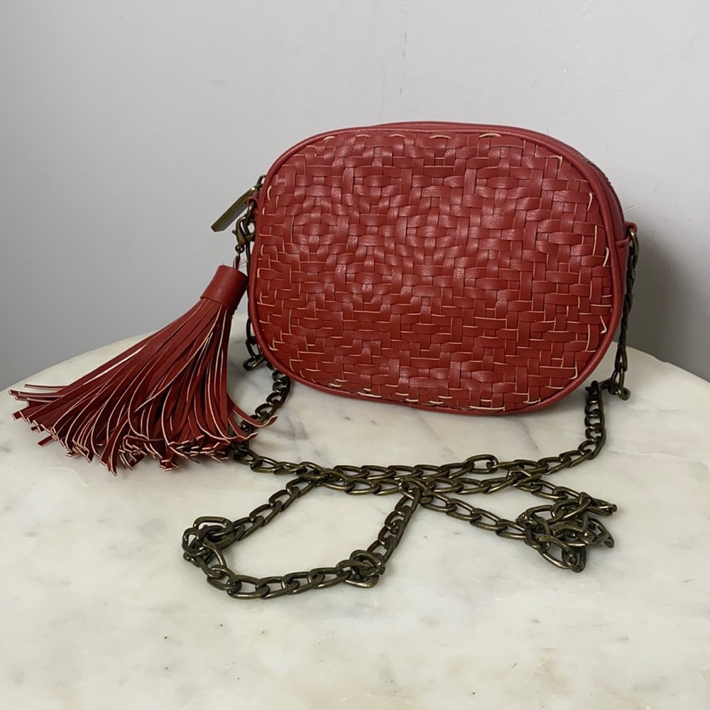 Anthropology Weave Leather Cross Body Bag
